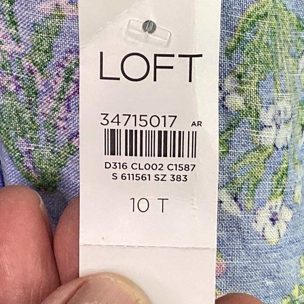 Loft Fit Flare Floral Mini Dress Women 10T Tall Blue Puff Sleeve Cottagecore NEW - Picture 9 of 9